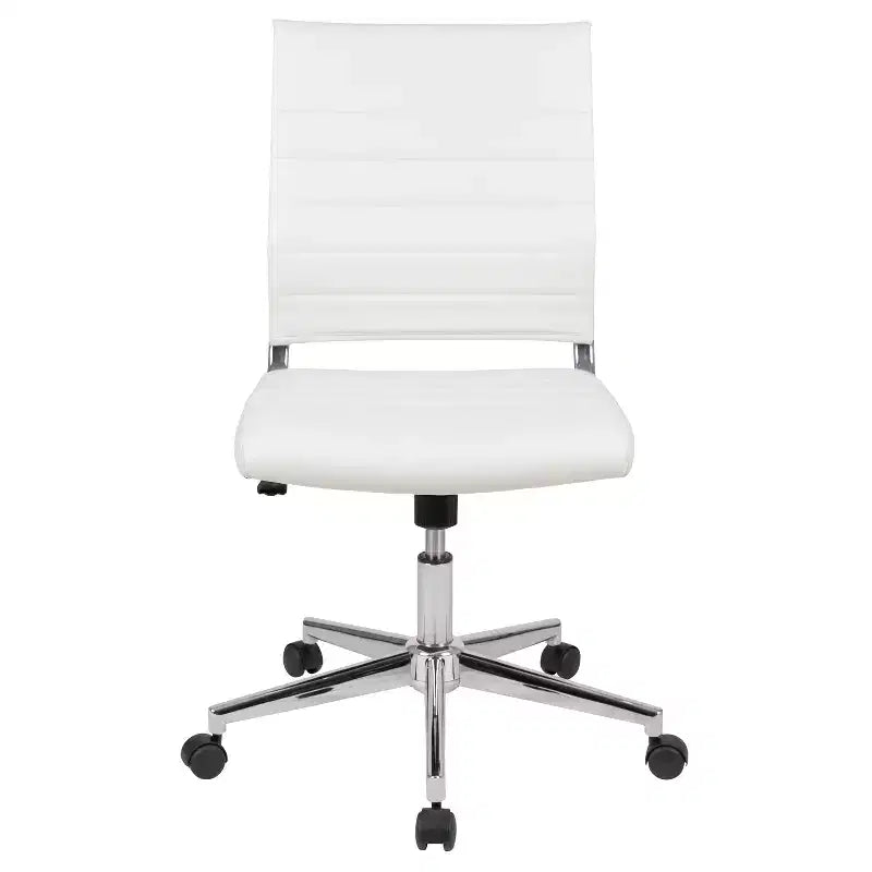 Chaise de bureau pivotante ergonomique Merrick Lane, dossier et assise côtelés, fauteuil de bureau sans accoudoirs à dossier mi-haut avec piètement en métal