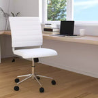 Chaise de bureau pivotante ergonomique Merrick Lane, dossier et assise côtelés, fauteuil de bureau sans accoudoirs à dossier mi-haut avec piètement en métal