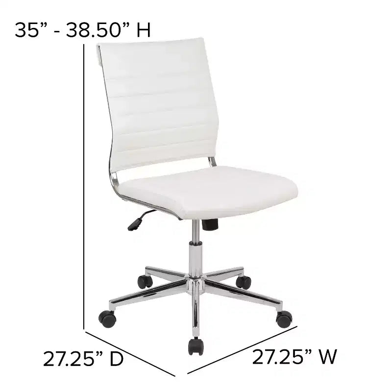 Chaise de bureau pivotante ergonomique Merrick Lane, dossier et assise côtelés, fauteuil de bureau sans accoudoirs à dossier mi-haut avec piètement en métal