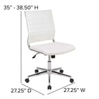 Chaise de bureau pivotante ergonomique Merrick Lane, dossier et assise côtelés, fauteuil de bureau sans accoudoirs à dossier mi-haut avec piètement en métal