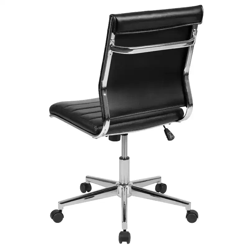 Chaise de bureau pivotante ergonomique Merrick Lane, dossier et assise côtelés, fauteuil de bureau sans accoudoirs à dossier mi-haut avec piètement en métal