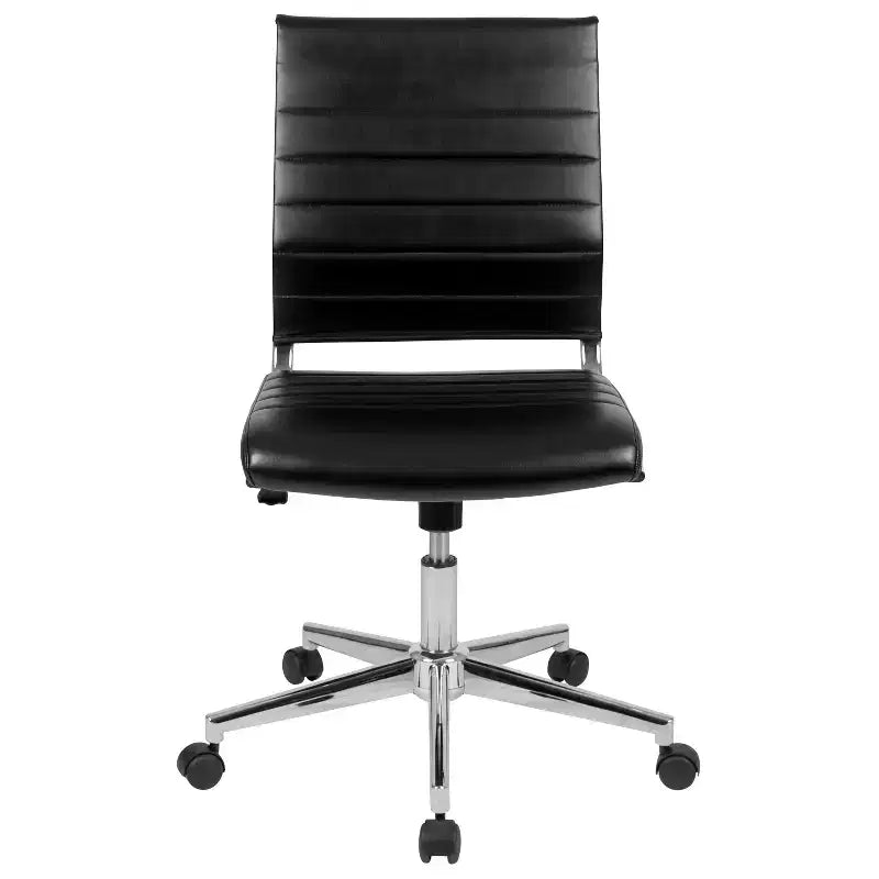 Chaise de bureau pivotante ergonomique Merrick Lane, dossier et assise côtelés, fauteuil de bureau sans accoudoirs à dossier mi-haut avec piètement en métal
