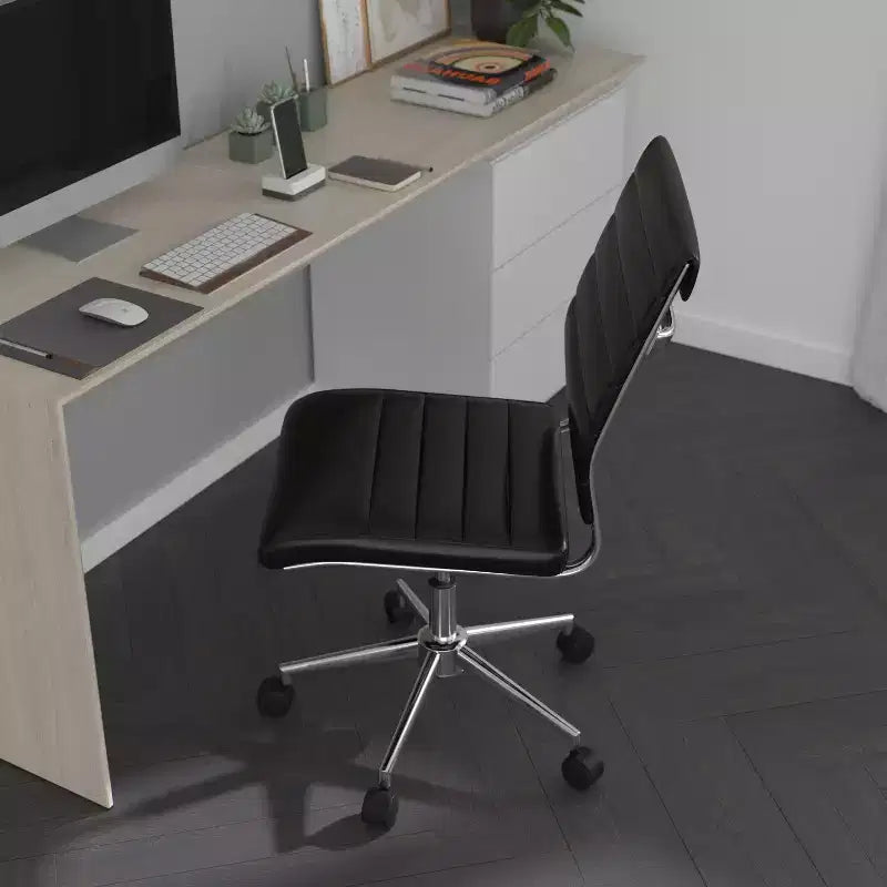 Chaise de bureau pivotante ergonomique Merrick Lane, dossier et assise côtelés, fauteuil de bureau sans accoudoirs à dossier mi-haut avec piètement en métal