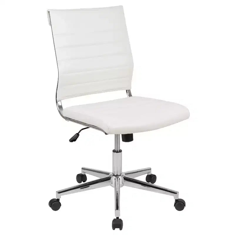 Chaise de bureau pivotante ergonomique Merrick Lane, dossier et assise côtelés, fauteuil de bureau sans accoudoirs à dossier mi-haut avec piètement en métal