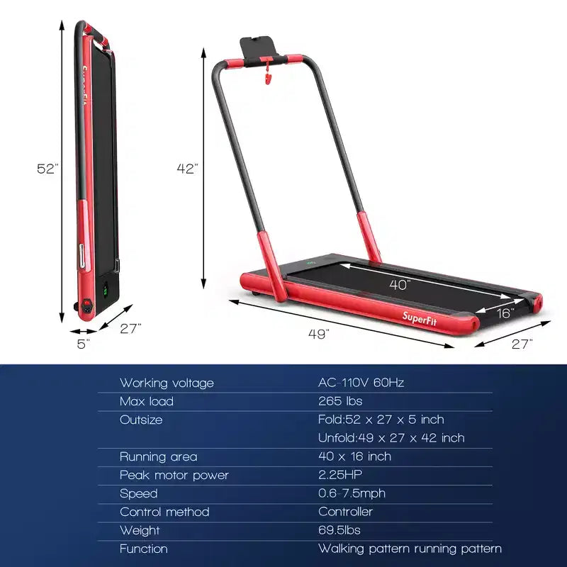 Tapis Roulant Pliable 2 en 1 Costway 2,25 CV avec Télécommande