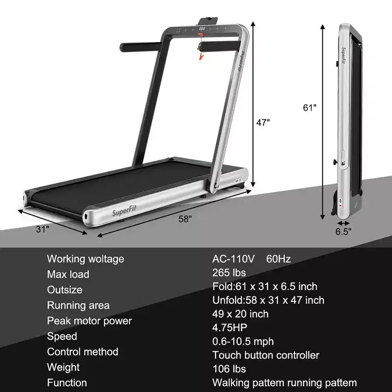 Costway Tapis de course pliable 2 en 1 4,75 CV avec application à distance