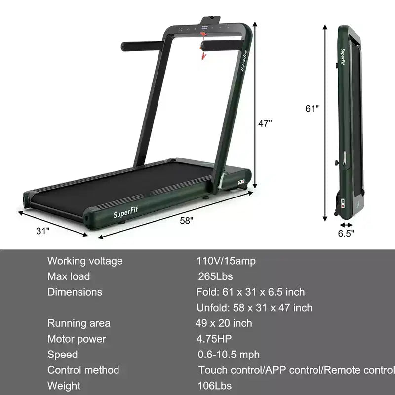 Costway Tapis de course pliable 2 en 1 4,75 CV avec application à distance