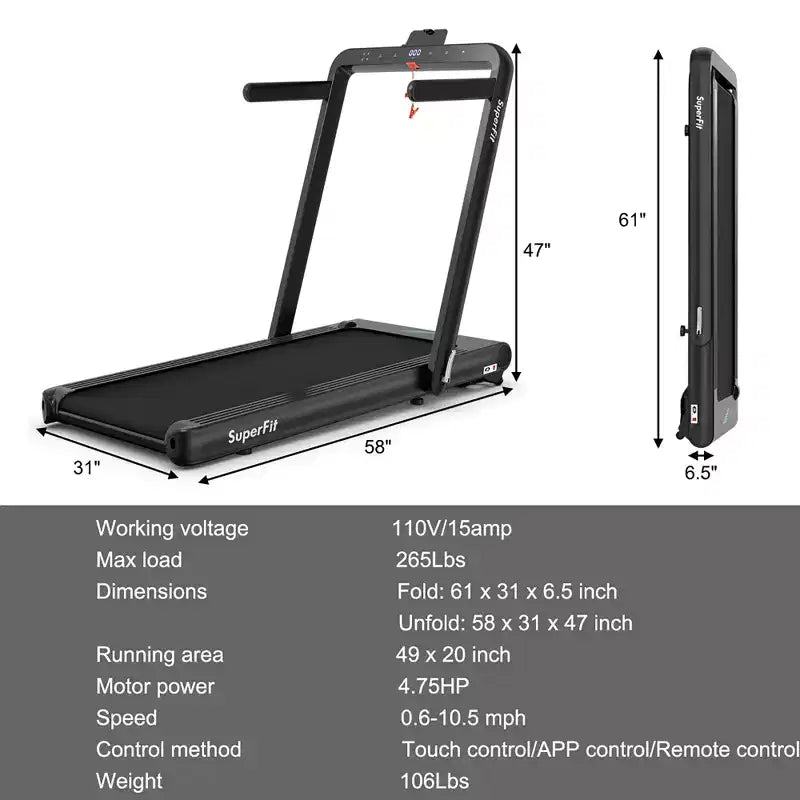 Costway Tapis de course pliable 2 en 1 4,75 CV avec application à distance