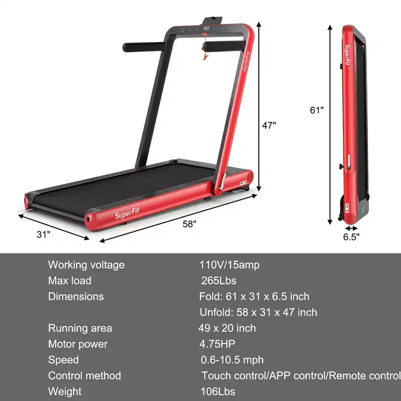 Costway Tapis de course pliable 2 en 1 4,75 CV avec application à distance