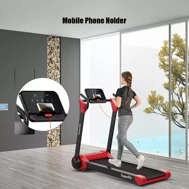 Tapis de course électrique pliable Costway 2,25 CV avec haut-parleur Blanc/Noir/Bleu