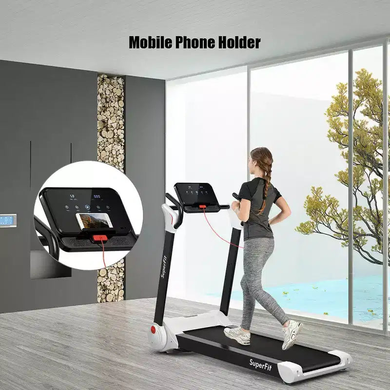 Tapis de course électrique pliable Costway 2,25 CV avec haut-parleur Blanc/Noir/Bleu