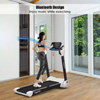 Tapis de course électrique pliable Costway 2,25 CV avec haut-parleur Blanc/Noir/Bleu