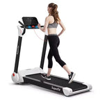 Tapis de course électrique pliable Costway 2,25 CV avec haut-parleur Blanc/Noir/Bleu