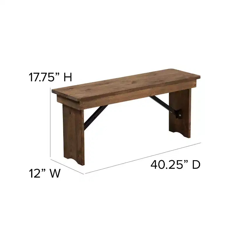 Banc de ferme pliant rustique en pin massif Emma et Oliver 40 x 12 - Banc portable