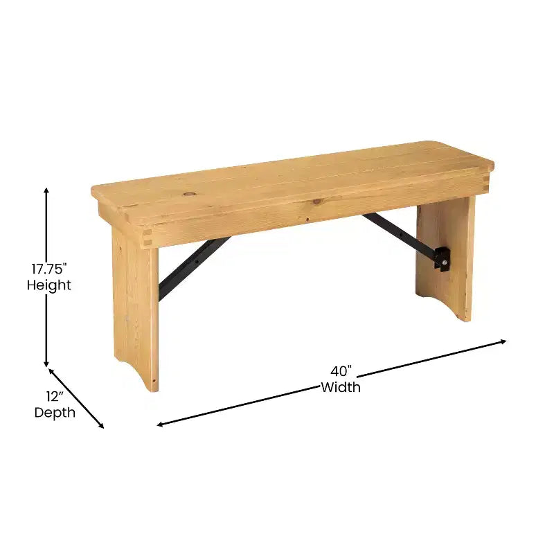 Banc de ferme pliant rustique en pin massif Emma et Oliver 40 x 12 - Banc portable