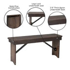 Banc de ferme pliant rustique en pin massif Emma et Oliver 40 x 12 - Banc portable