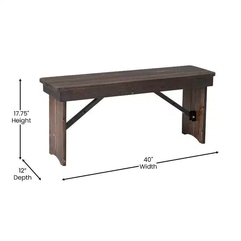 Banc de ferme pliant rustique en pin massif Emma et Oliver 40 x 12 - Banc portable