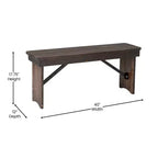 Banc de ferme pliant rustique en pin massif Emma et Oliver 40 x 12 - Banc portable