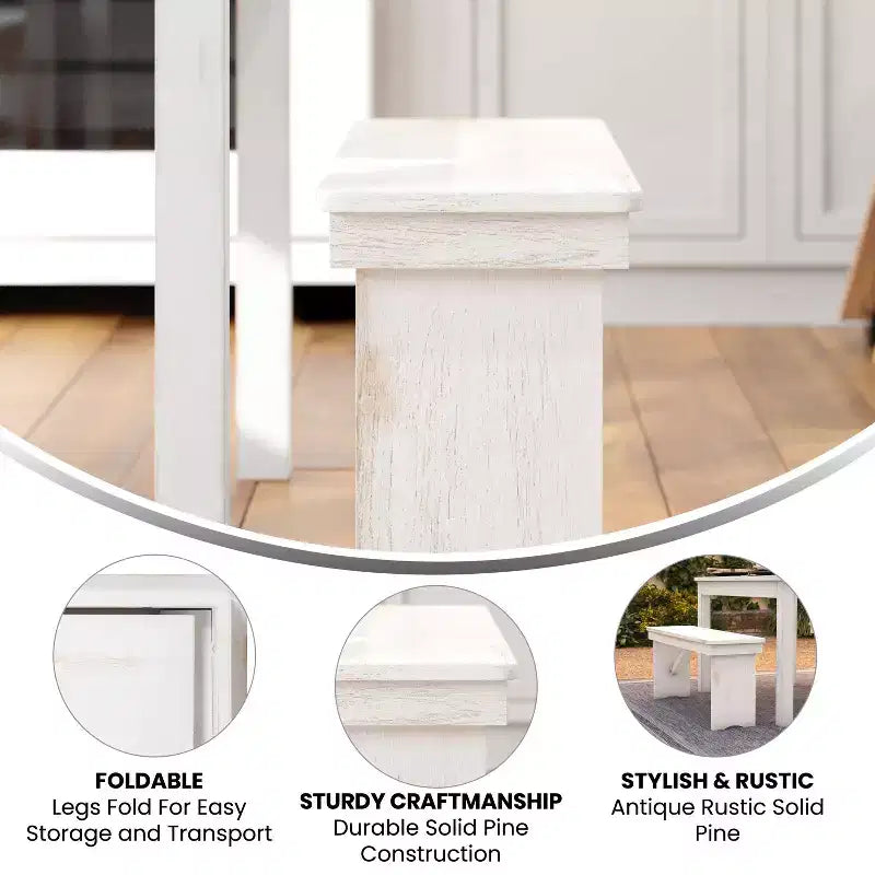 Banc de ferme pliant rustique en pin massif Emma et Oliver 40 x 12 - Banc portable