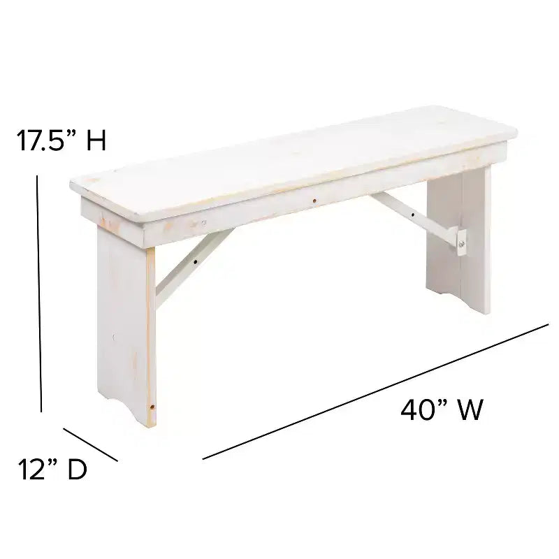 Banc de ferme pliant rustique en pin massif Emma et Oliver 40 x 12 - Banc portable