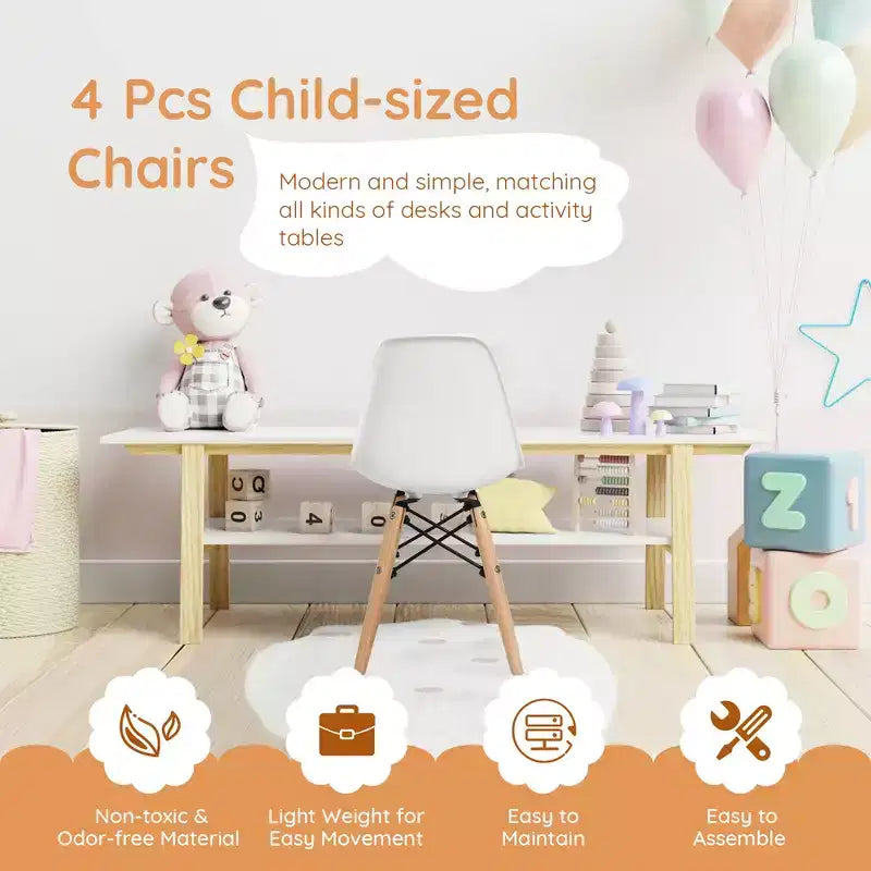 Costway – Ensemble de 4 chaises pour enfants, style moderne du milieu du siècle, chaises de salle à manger avec pieds en bois