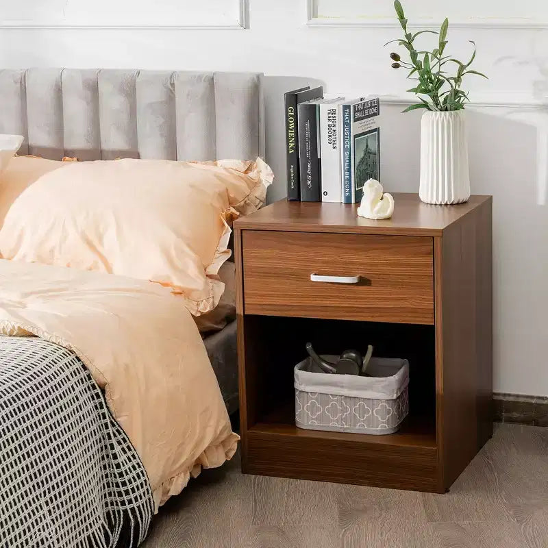 Costway Table de Chevet avec Tiroir de Rangement Meuble d'Appoint Moderne Noir/Marron