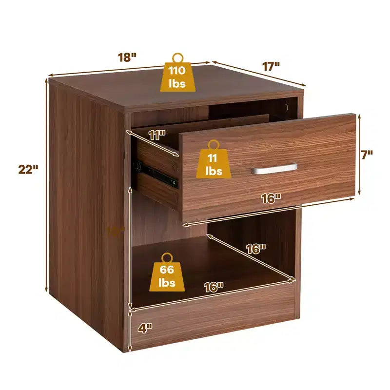 Costway Table de Chevet avec Tiroir de Rangement Meuble d'Appoint Moderne Noir/Marron