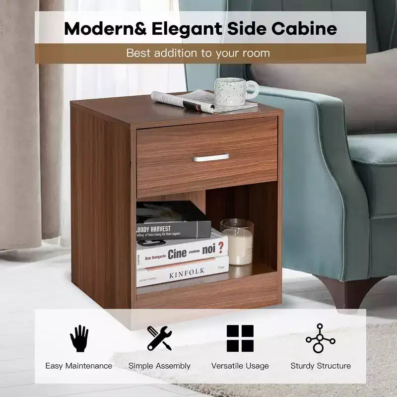 Costway Table de Chevet avec Tiroir de Rangement Meuble d'Appoint Moderne Noir/Marron