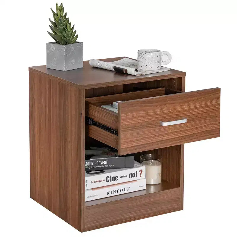 Costway Table de Chevet avec Tiroir de Rangement Meuble d'Appoint Moderne Noir/Marron
