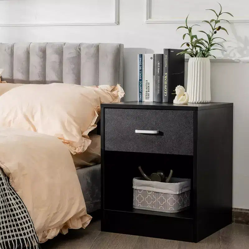 Costway Table de Chevet avec Tiroir de Rangement Meuble d'Appoint Moderne Noir/Marron
