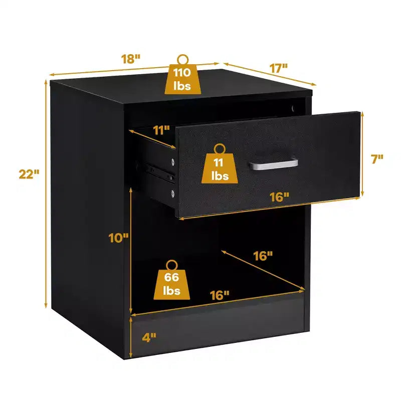 Costway Table de Chevet avec Tiroir de Rangement Meuble d'Appoint Moderne Noir/Marron