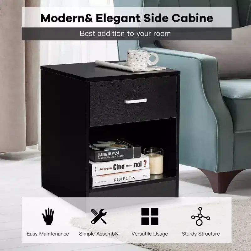Costway Table de Chevet avec Tiroir de Rangement Meuble d'Appoint Moderne Noir/Marron