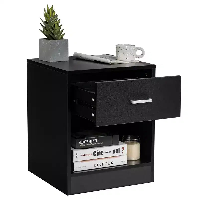 Costway Table de Chevet avec Tiroir de Rangement Meuble d'Appoint Moderne Noir/Marron