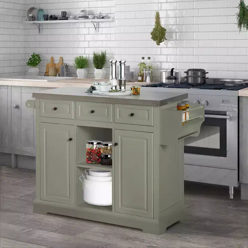 HOMCOM Desserte de cuisine roulante avec plateau en acier inoxydable, porte-épices et tiroirs, chariot de rangement portable multi-usage sur roulettes