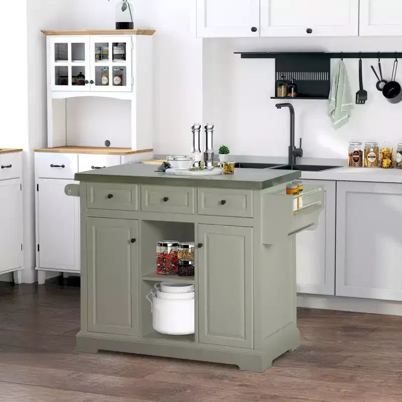 HOMCOM Desserte de cuisine roulante avec plateau en acier inoxydable, porte-épices et tiroirs, chariot de rangement portable multi-usage sur roulettes