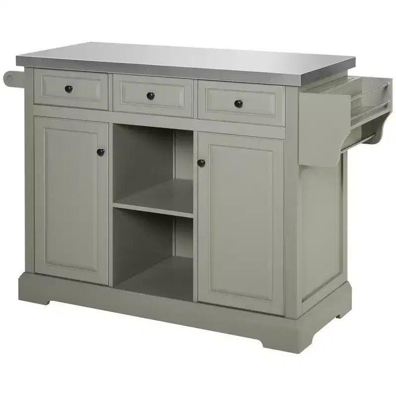 HOMCOM Desserte de cuisine roulante avec plateau en acier inoxydable, porte-épices et tiroirs, chariot de rangement portable multi-usage sur roulettes