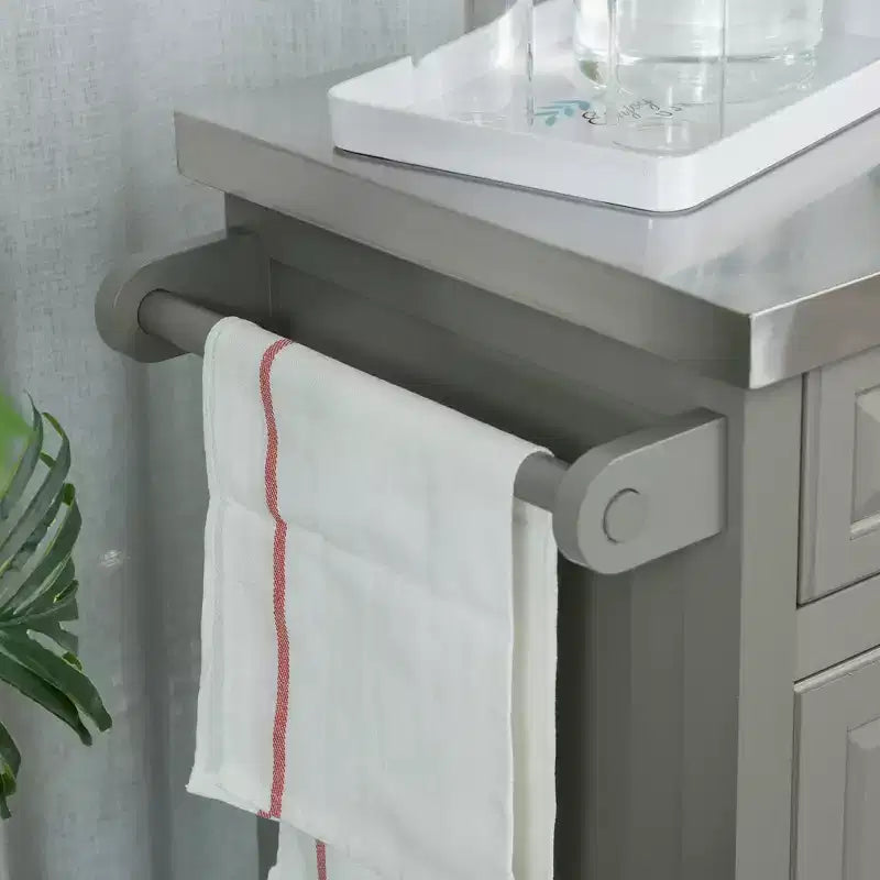 HOMCOM Desserte de cuisine roulante avec plateau en acier inoxydable, porte-épices et tiroirs, chariot de rangement portable multi-usage sur roulettes