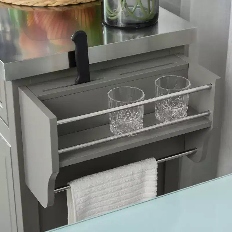 HOMCOM Desserte de cuisine roulante avec plateau en acier inoxydable, porte-épices et tiroirs, chariot de rangement portable multi-usage sur roulettes