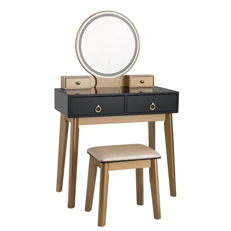 Coiffeuse de maquillage Costway avec écran tactile, 3 modes d'éclairage, ensemble de table de dressing Noir/Bleu marine/Blanc