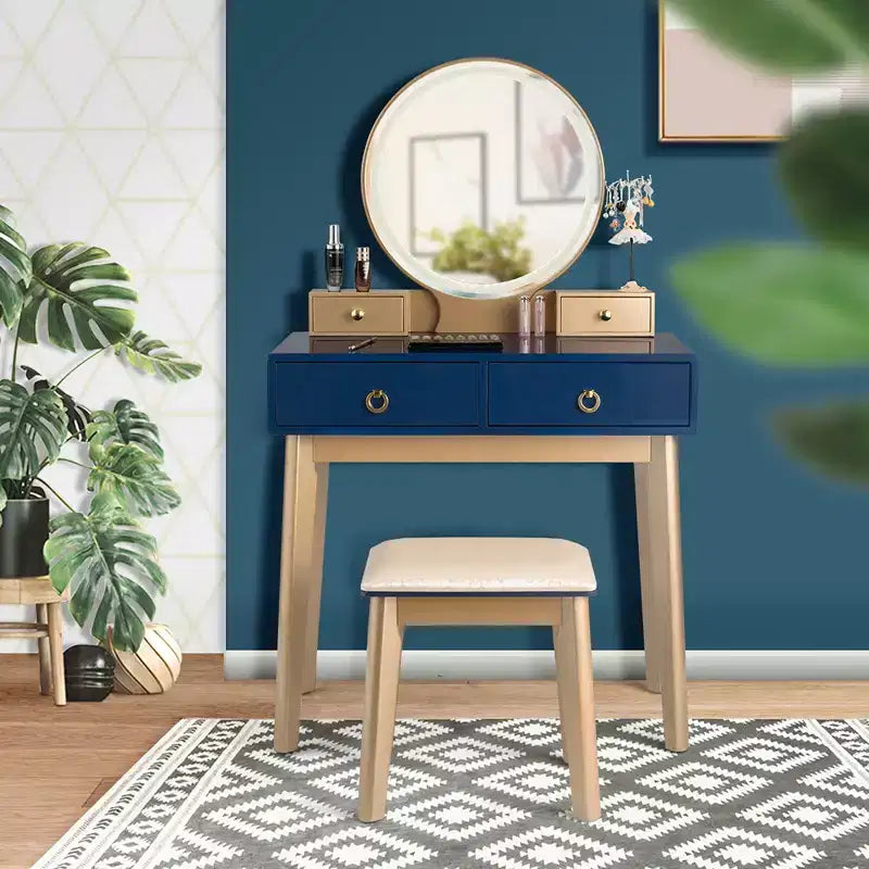 Coiffeuse de maquillage Costway avec écran tactile, 3 modes d'éclairage, ensemble de table de dressing Noir/Bleu marine/Blanc