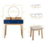 Coiffeuse de maquillage Costway avec écran tactile, 3 modes d'éclairage, ensemble de table de dressing Noir/Bleu marine/Blanc