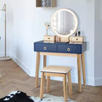 Coiffeuse de maquillage Costway avec écran tactile, 3 modes d'éclairage, ensemble de table de dressing Noir/Bleu marine/Blanc