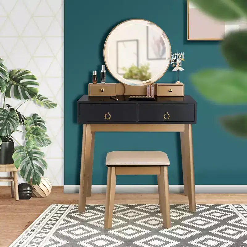 Coiffeuse de maquillage Costway avec écran tactile, 3 modes d'éclairage, ensemble de table de dressing Noir/Bleu marine/Blanc