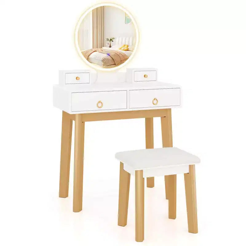 Coiffeuse de maquillage Costway avec écran tactile, 3 modes d'éclairage, ensemble de table de dressing Noir/Bleu marine/Blanc