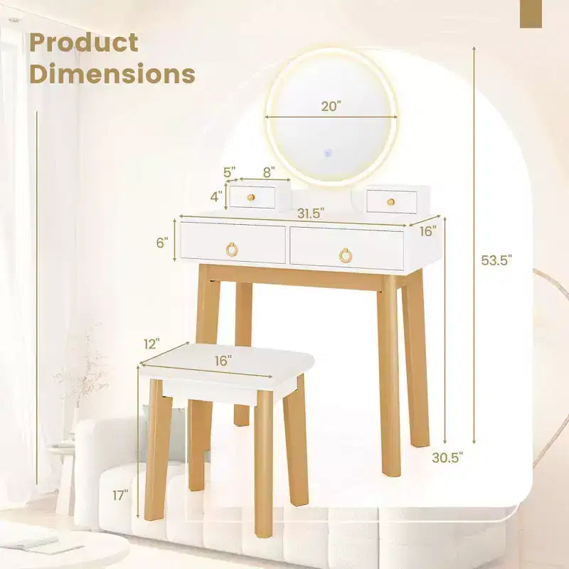 Coiffeuse de maquillage Costway avec écran tactile, 3 modes d'éclairage, ensemble de table de dressing Noir/Bleu marine/Blanc