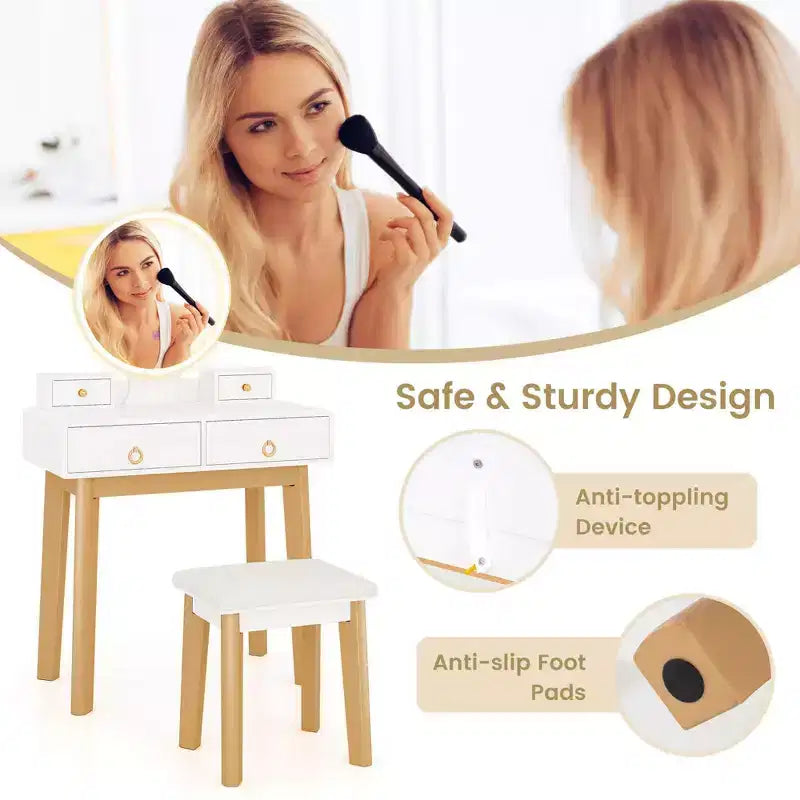 Coiffeuse de maquillage Costway avec écran tactile, 3 modes d'éclairage, ensemble de table de dressing Noir/Bleu marine/Blanc
