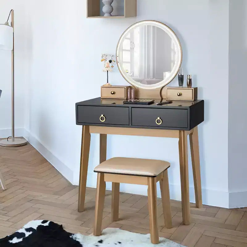 Coiffeuse de maquillage Costway avec écran tactile, 3 modes d'éclairage, ensemble de table de dressing Noir/Bleu marine/Blanc