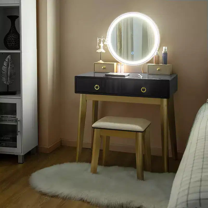 Coiffeuse de maquillage Costway avec écran tactile, 3 modes d'éclairage, ensemble de table de dressing Noir/Bleu marine/Blanc