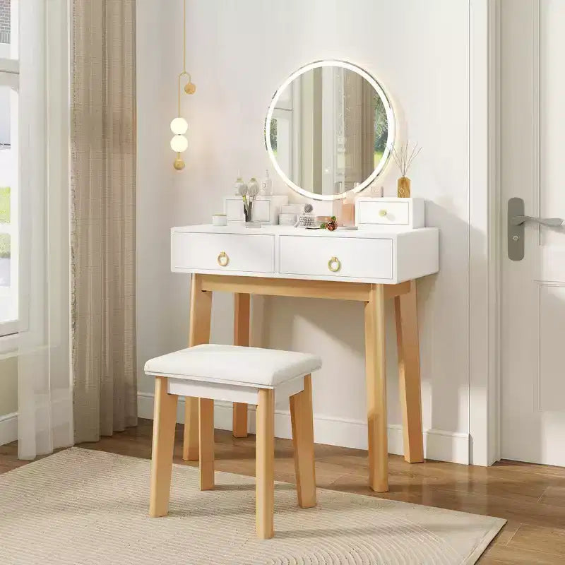 Coiffeuse de maquillage Costway avec écran tactile, 3 modes d'éclairage, ensemble de table de dressing Noir/Bleu marine/Blanc
