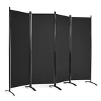 Séparateur de pièce pliant Costway 4 panneaux 1,7 m Écran d'intimité en tissu avec cadre en acier Blanc/Noir/Marron